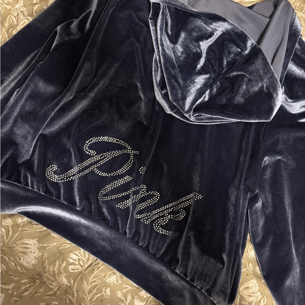 Victoria's Secret Navy Velvet Jacket Plush Embellished Design